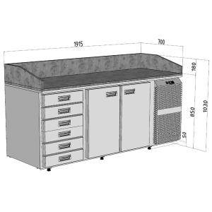 Стол для пиццы Финист СХСпцгбя-700-2 (1915х700х850/1030) гранит серый