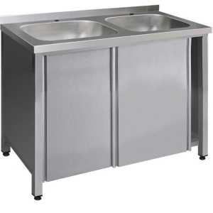 Ванна моечная Финист ВМТц-2(1200х600х850) двери-купе, 2 отверстия для смесителя, борт